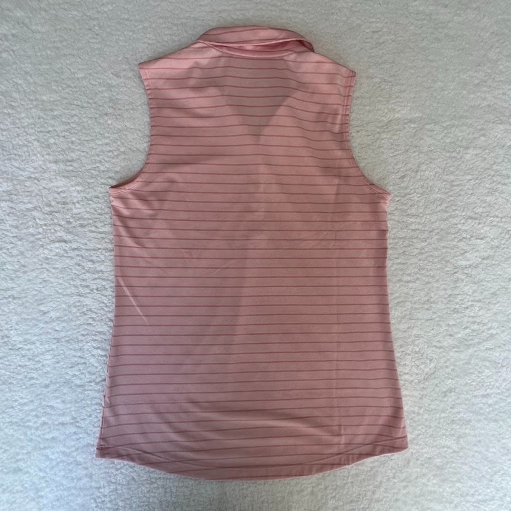 Puma Sleeveless Golf Polo Womens L Pink Striped Athletic Performance Top - Picture 7 of 7